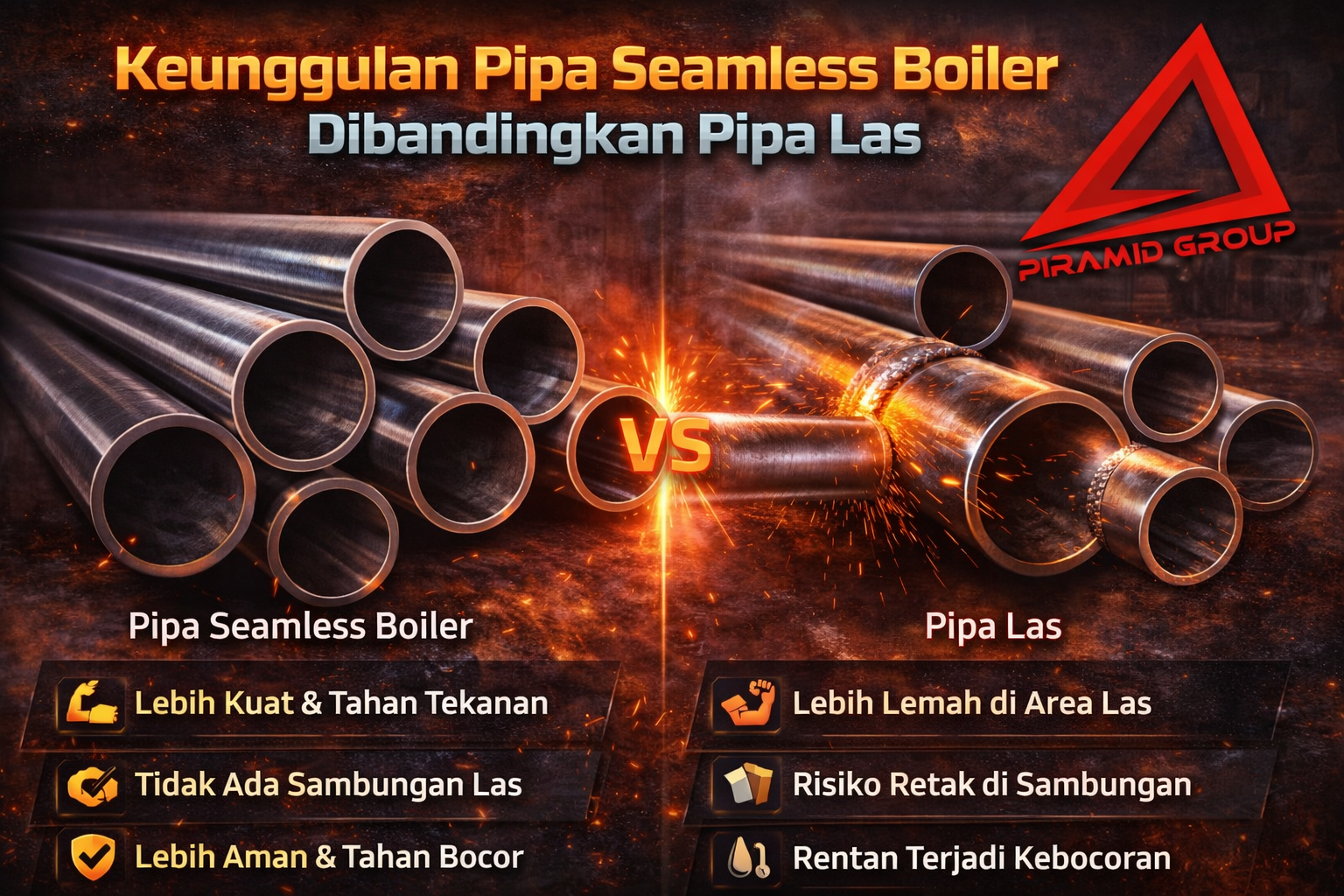 Keunggulan Pipa Seamless Boiler Dibandingkan Pipa Las. PT. PIRAMID CAHAYA ABADI Keunggulan Pipa Seamless Boiler Dibandingkan Pipa Las. PT. PIRAMID CAHAYA ABADI