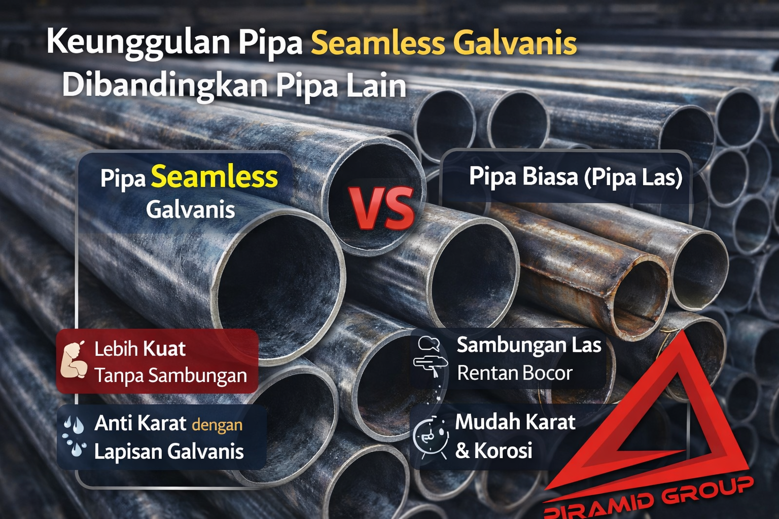 Keunggulan Pipa Seamless Galvanis Dibandingkan Pipa Lain. PT. PIRAMID CAHAYA ABADI Keunggulan Pipa Seamless Galvanis Dibandingkan Pipa Lain. PT. PIRAMID CAHAYA ABADI