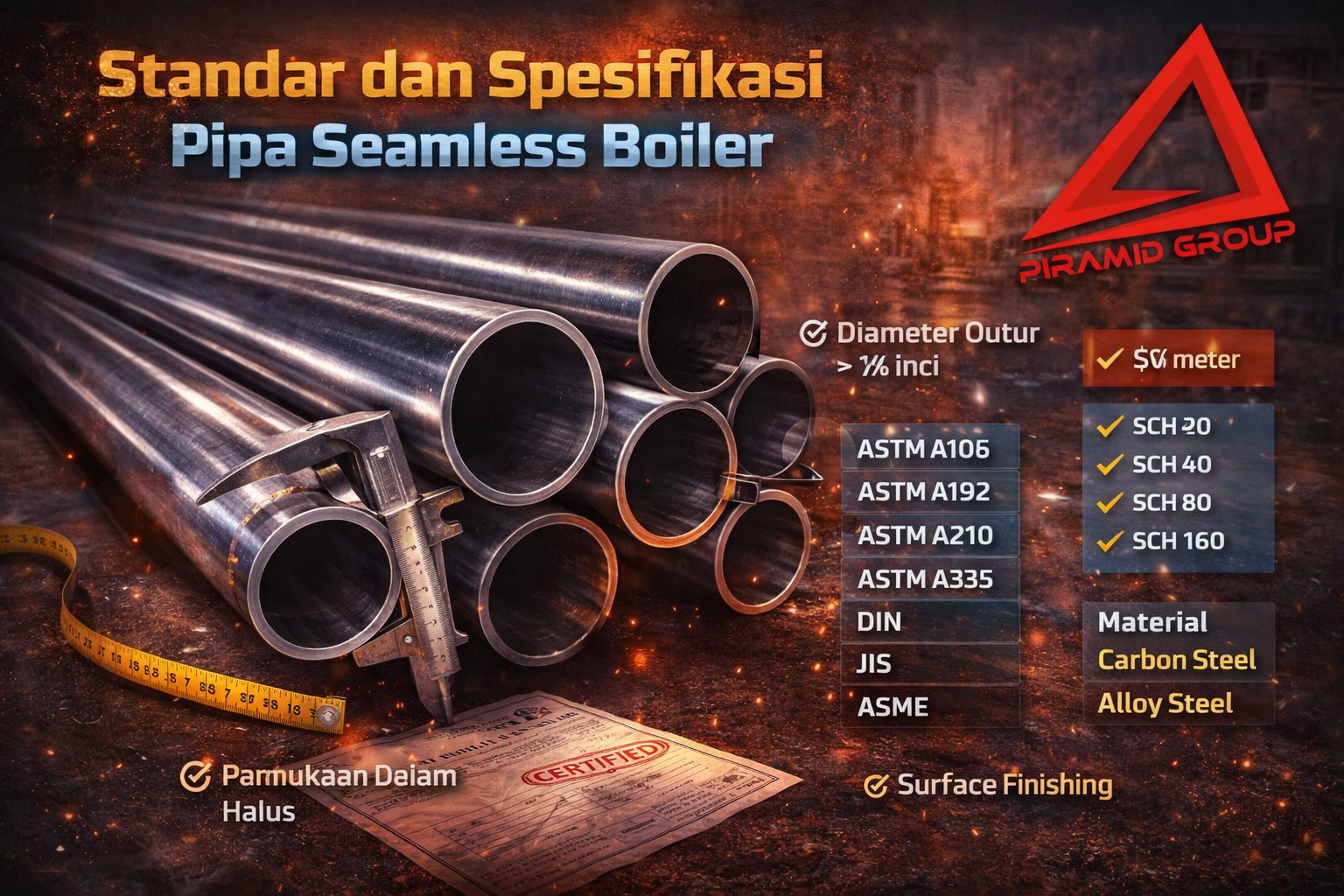 Standar dan Spesifikasi Pipa Seamless Boiler. PT. PIRAMID CAHAYA ABADI Standar dan Spesifikasi Pipa Seamless Boiler. PT. PIRAMID CAHAYA ABADI
